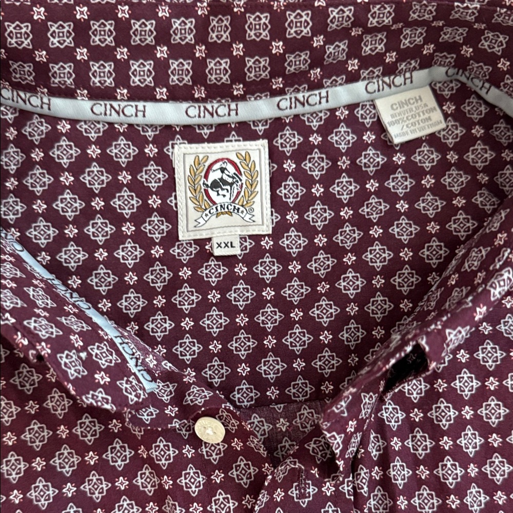 Cinch Men's Maroon Geometric Button Down Shirt - Picture 4 of 4